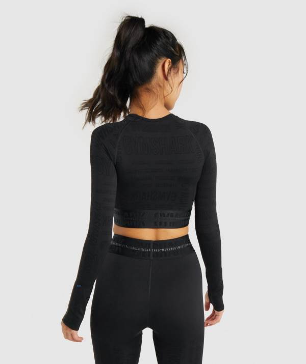Damske Crop Top Gymshark Vision Long Sleeve Čierne | DG7069312